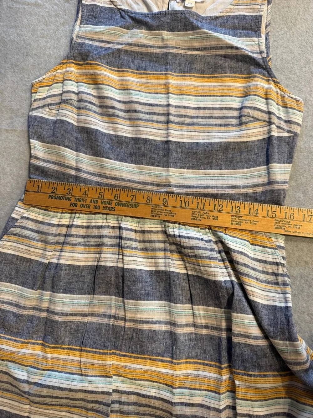 BeachLunchLounge Women's Medium Blue Striped Linen Blend Dress Coastal Beach EUC